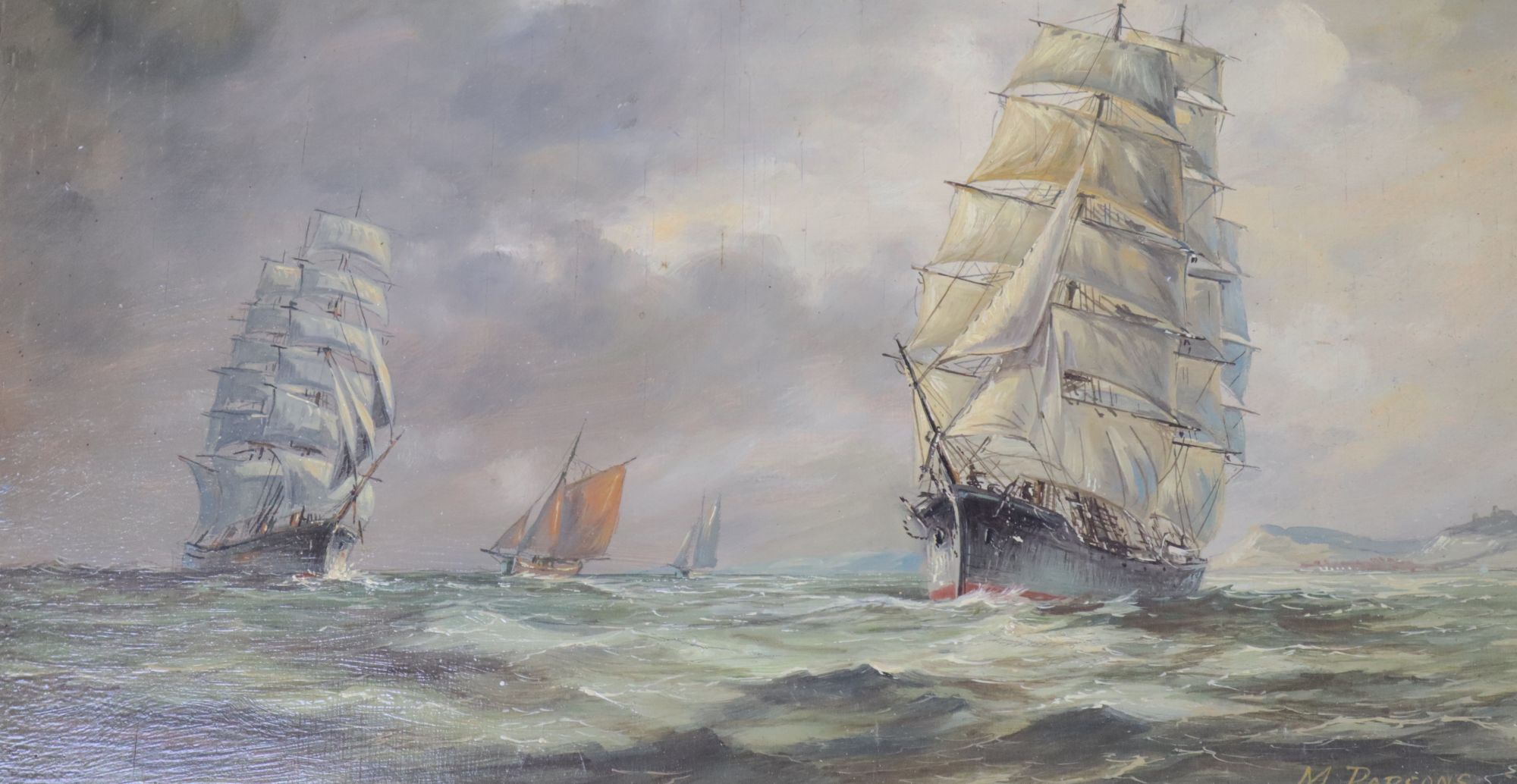 Max Parsons A.R.C.A. (1915-1998), sailing ships at sea, signed, oil on board, in gilt frame and another oil on board